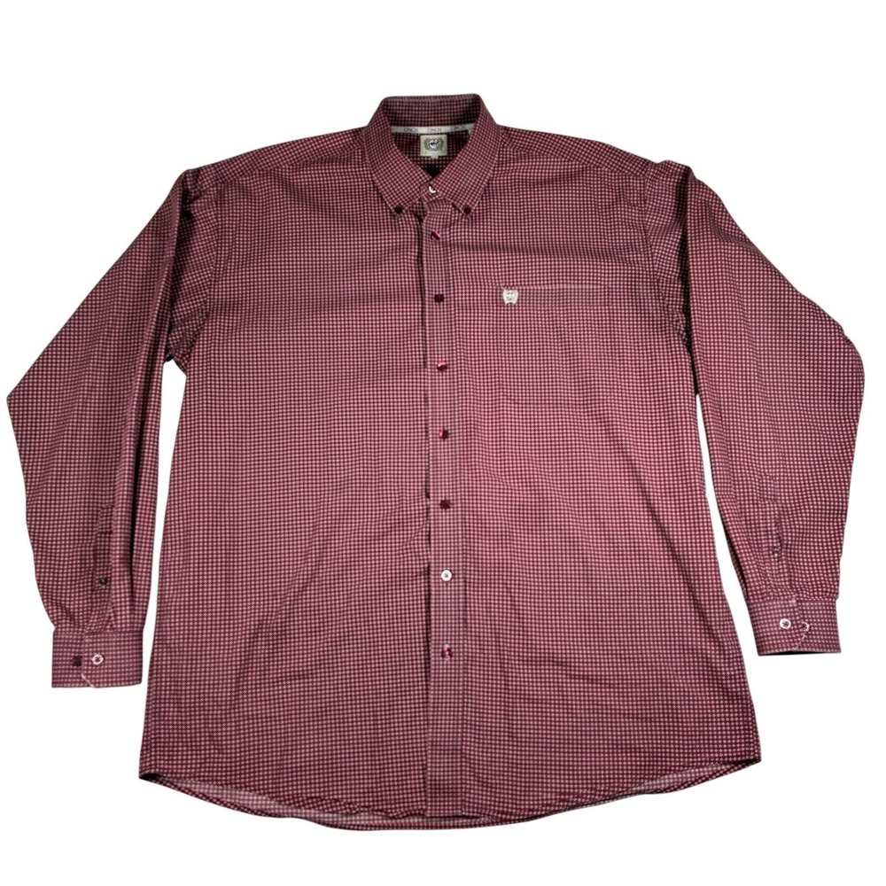 Cinch Western Button Down Shirt Mens XL Burgundy AOP Cowboy Rodeo Logo Pocket